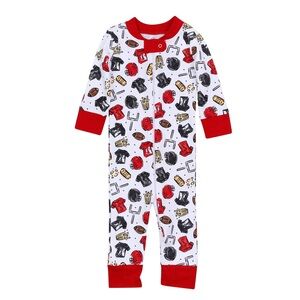Magnolia Baby Pima Cotton Football Red Black Romper 3 6 9 months